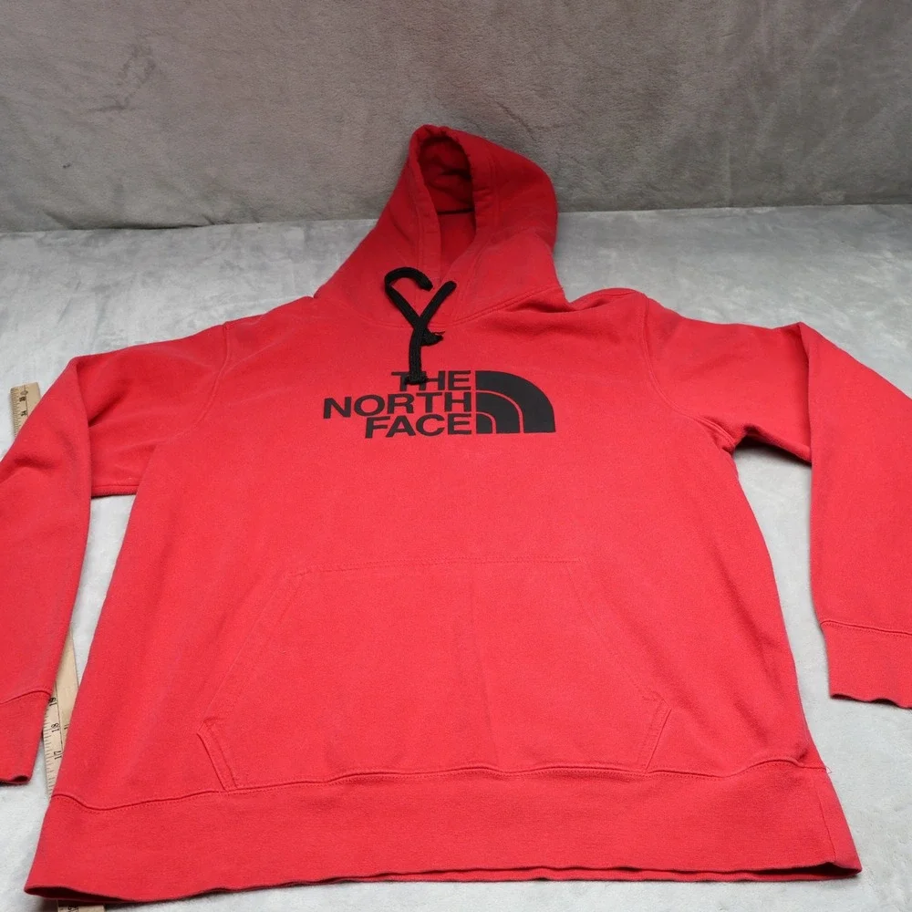 North Face Hoodie Mens Large Red Drew Peak Graphic Fleece‎ Pullover Sweatshirt